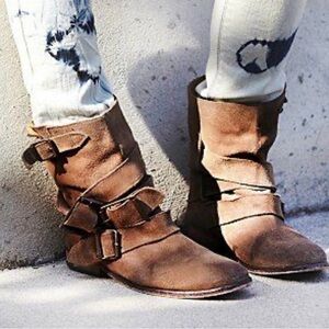 Free People 7.5 Brown Suede Leather Buckle Boots Boho Pixie